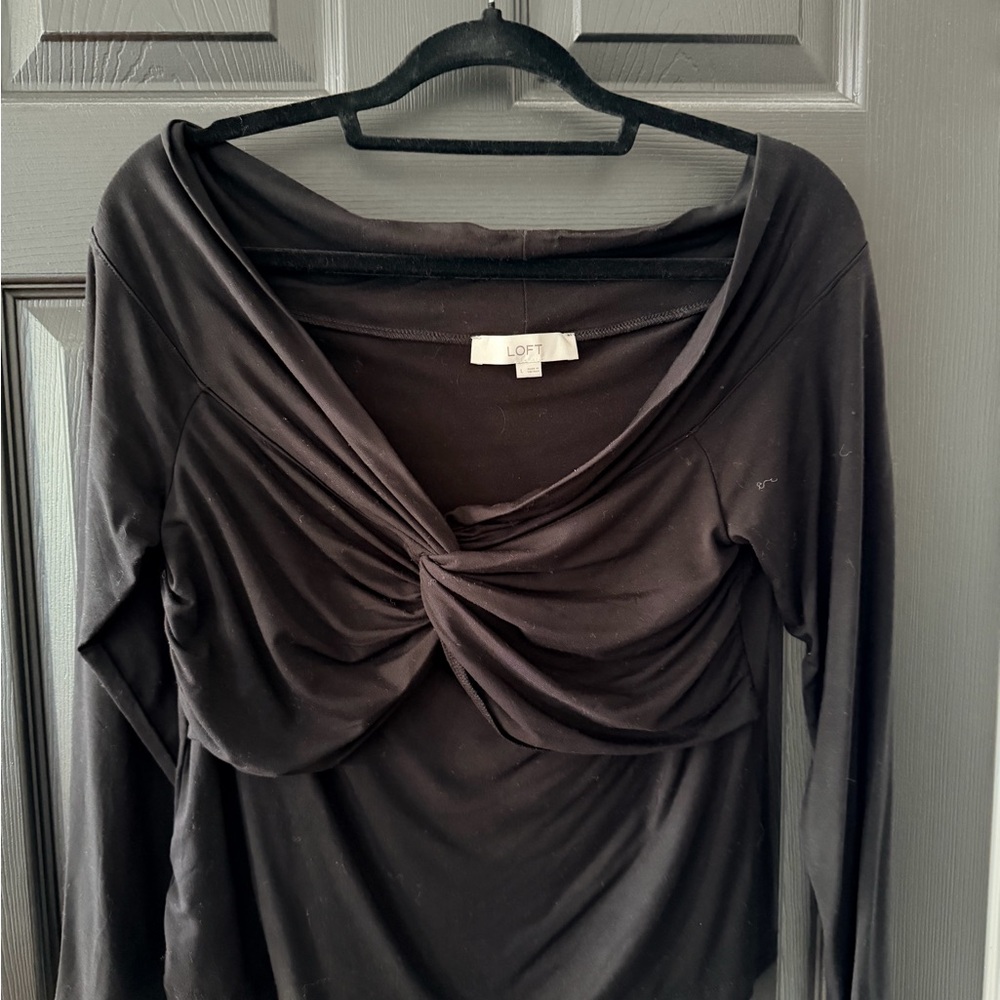 LOFT Women's Elegant Black Twist-Front Blouse